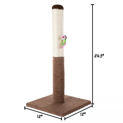24.5 Inch Sisal Cat Scratching Post With Hanging Mouse Toy