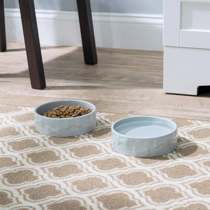 2Pcs Bone Embossed Dog Daily Feeding Bowl Set